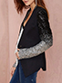 Women's Rock Star Style Tuxedo Cut Collarless Jacket - Pattern Sleeves